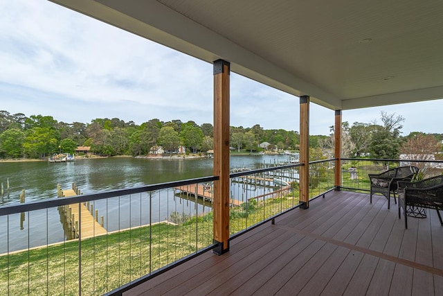 deck with a water view