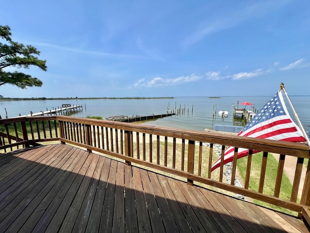 59 Judith Sound Cir, Lottsburg, VA 22511 - wooden deck with a water view, a dock, and boat lift