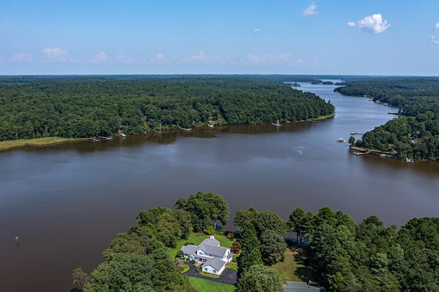 aerial view featuring a water view