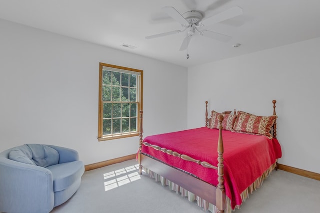 bedroom featuring carpet flooring and ceiling fan