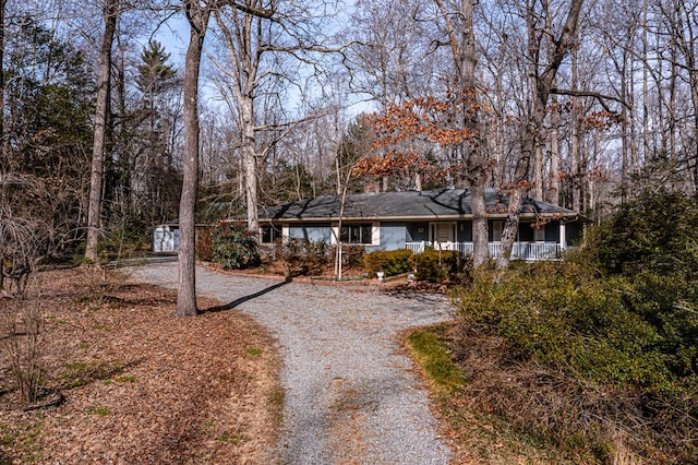 59 Hickory Rd, Lancaster, VA 22503 - ranch-style home with covered porch, driveway, and an outdoor structure