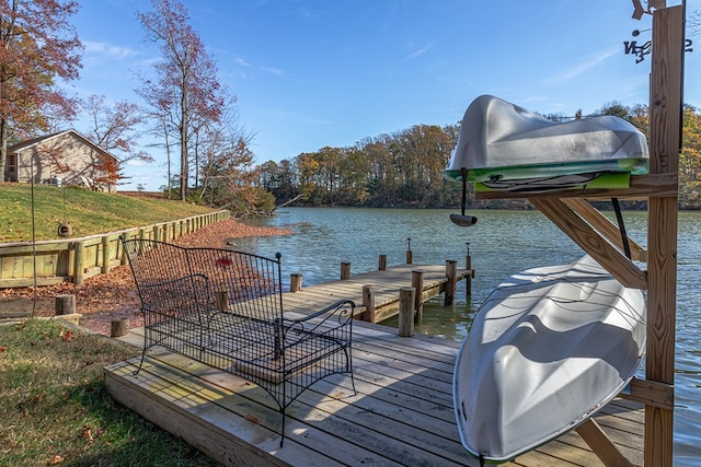 view of dock with a water view