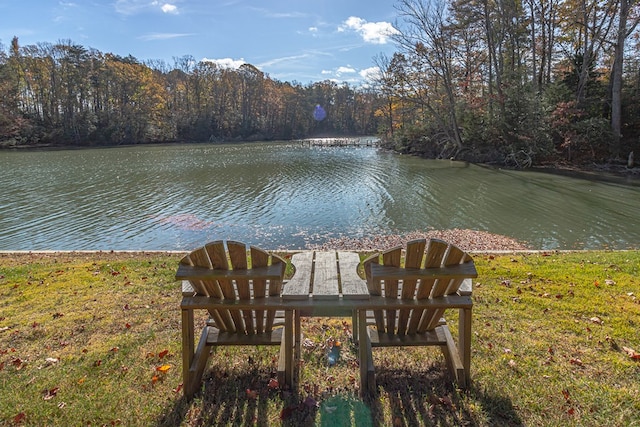 view of property's community featuring a yard and a water view