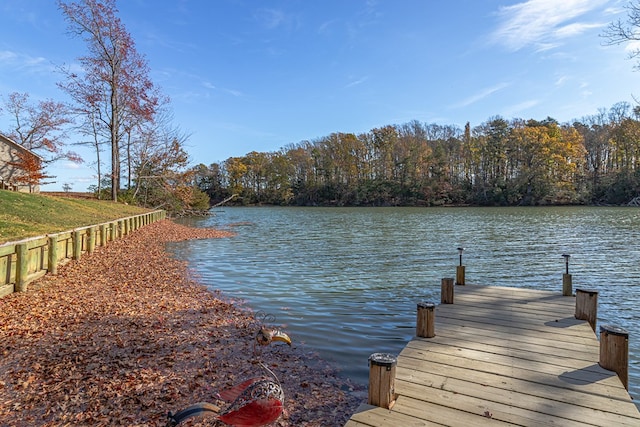 view of dock with a water view