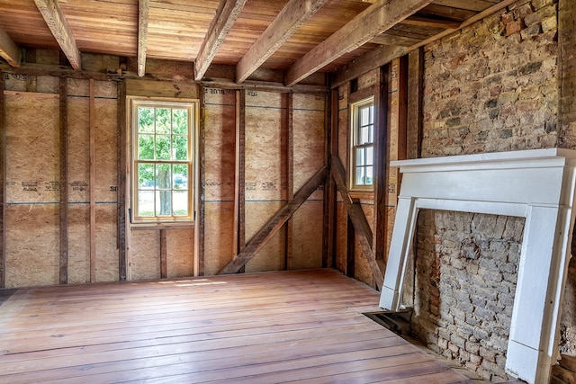 2274 Menokin Rd, Warsaw, VA 22572 - misc room with plenty of natural light, hardwood / wood-style flooring, and wooden ceiling with exposed beams