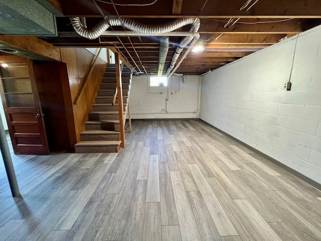 basement featuring wood-type flooring