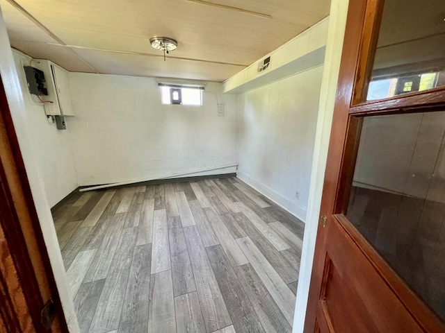 basement featuring hardwood / wood-style flooring