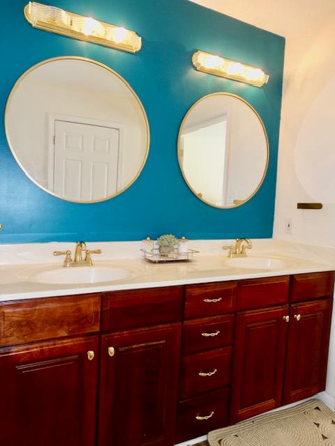 bathroom with a sink and double vanity