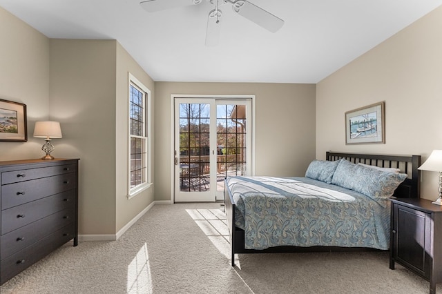 341 Pine Reach Dr, Kilmarnock, VA 22482 - bedroom featuring baseboards, ceiling fan, carpet flooring, and access to outside