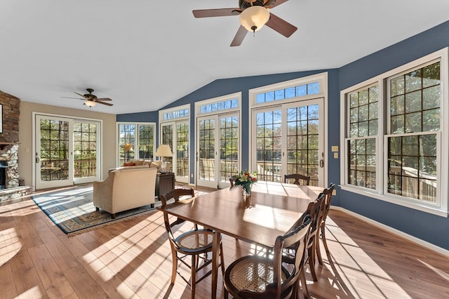 341 Pine Reach Dr, Kilmarnock, VA 22482 - sunroom / solarium with hardwood / wood-style flooring, baseboards, and vaulted ceiling