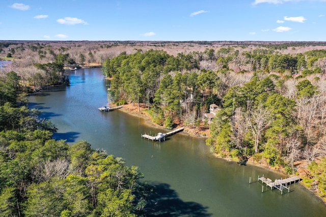 341 Pine Reach Dr, Kilmarnock, VA 22482 - bird's eye view with a water view and a forest view