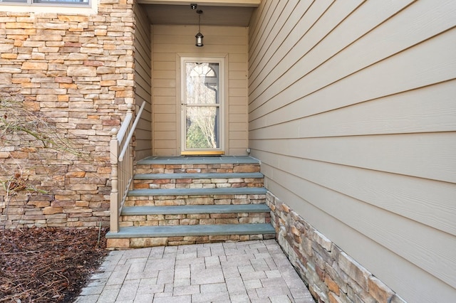 341 Pine Reach Dr, Kilmarnock, VA 22482 - doorway to property with stone siding