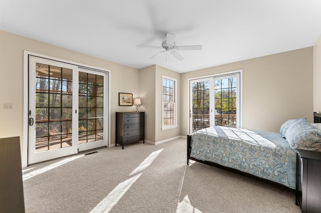 341 Pine Reach Dr, Kilmarnock, VA 22482 - carpeted bedroom with baseboards, ceiling fan, and access to outside
