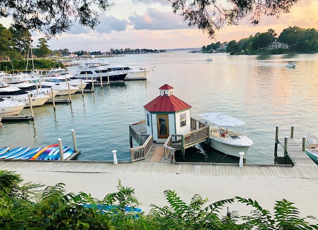 view of dock with a water view