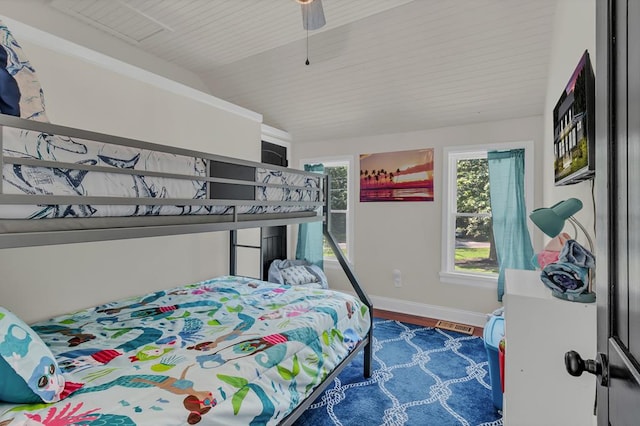 bedroom with vaulted ceiling and ceiling fan