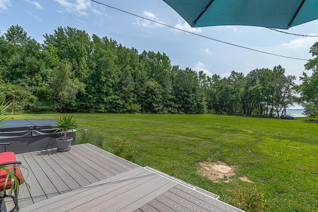 view of yard with a wooden deck