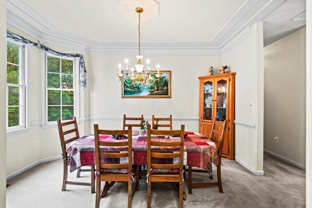 1753 N Independence Dr, Montross, VA 22520 - dining room with a chandelier, plenty of natural light, light carpet, crown molding, and baseboards