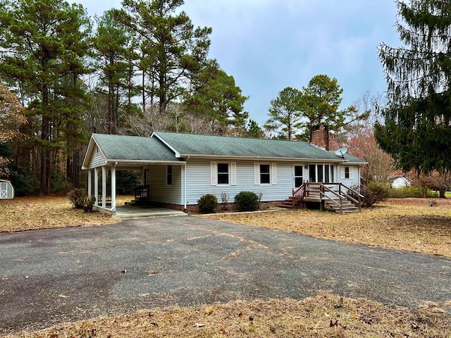 single story home featuring a carport