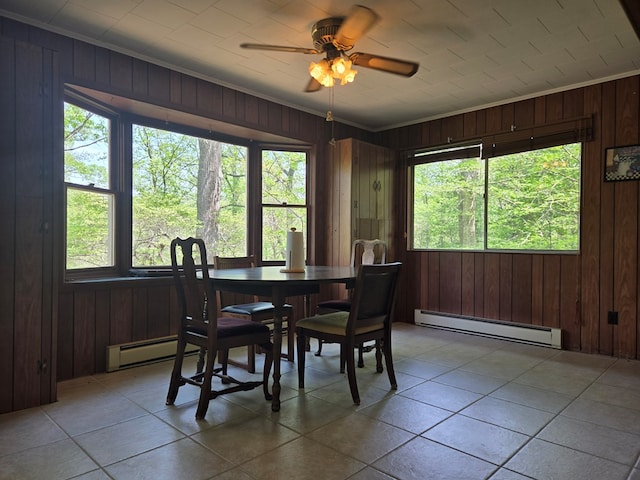309 Riverview Dr, Heathsville, VA 22473 - dining area featuring a wealth of natural light, baseboard heating, and wood walls