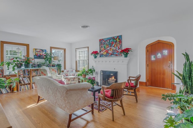 living room with light hardwood / wood-style floors