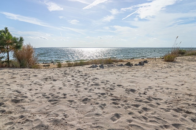 view of water feature with a beach view