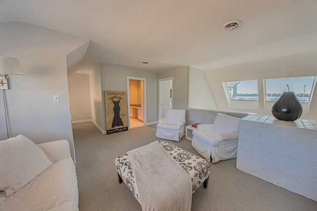 1032 Fishing Bay Rd, Deltaville, VA 23043 - living room with light carpet and lofted ceiling