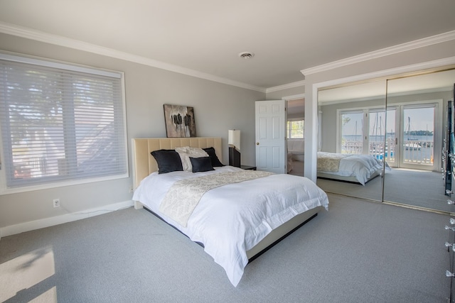 1032 Fishing Bay Rd, Deltaville, VA 23043 - carpeted bedroom with crown molding and a closet