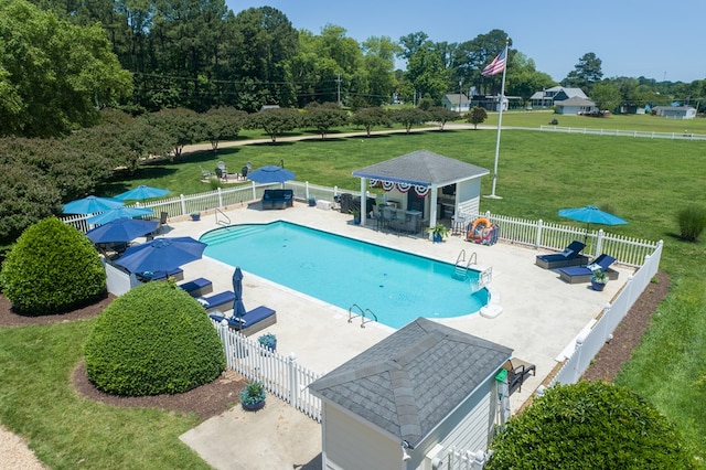 1032 Fishing Bay Rd, Deltaville, VA 23043 - community pool featuring a gazebo, a fenced backyard, and a patio area