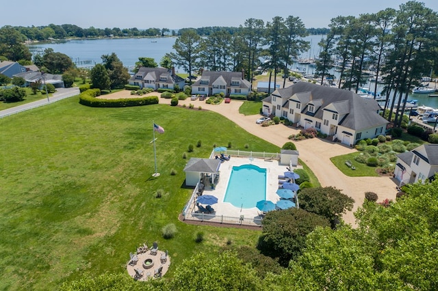 1032 Fishing Bay Rd, Deltaville, VA 23043 - bird's eye view of a nearby body of water and a pool area