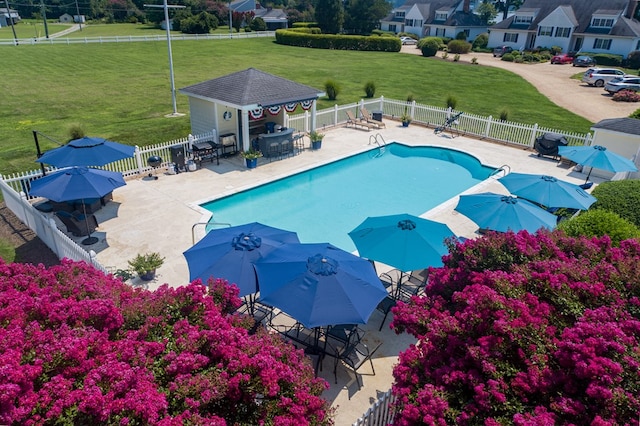 1032 Fishing Bay Rd, Deltaville, VA 23043 - view of swimming pool with a fenced backyard, a gazebo, and a patio area
