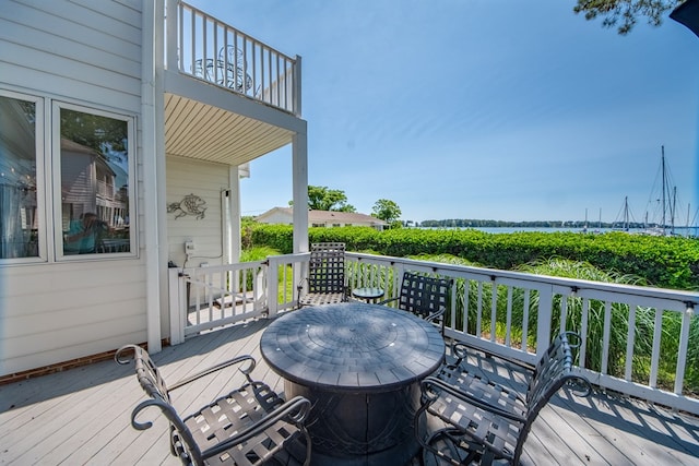 1032 Fishing Bay Rd, Deltaville, VA 23043 - wooden deck featuring outdoor dining area
