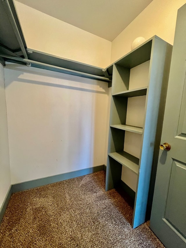 spacious closet featuring dark carpet