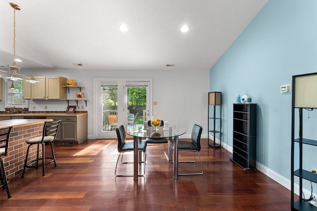 326 Chase St, Kilmarnock, VA 22482 - dining area featuring recessed lighting, dark wood-style floors, and baseboards
