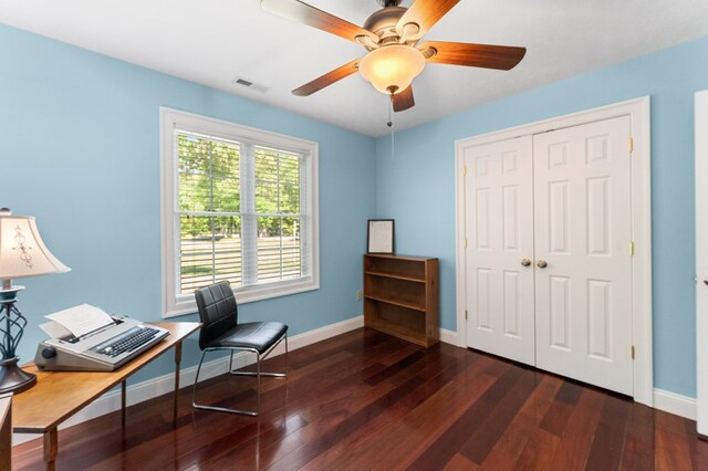 326 Chase St, Kilmarnock, VA 22482 - office space featuring baseboards, wood finished floors, and ceiling fan
