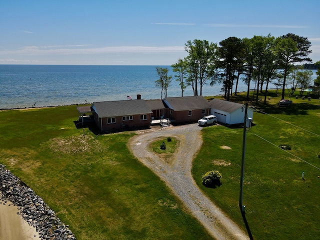 aerial view with a water view