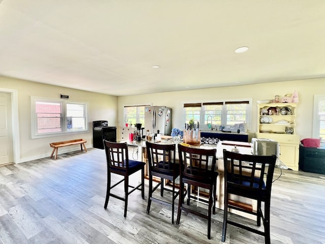 dining area with light hardwood / wood-style floors