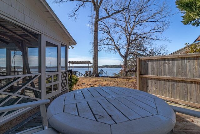 view of patio featuring a water view