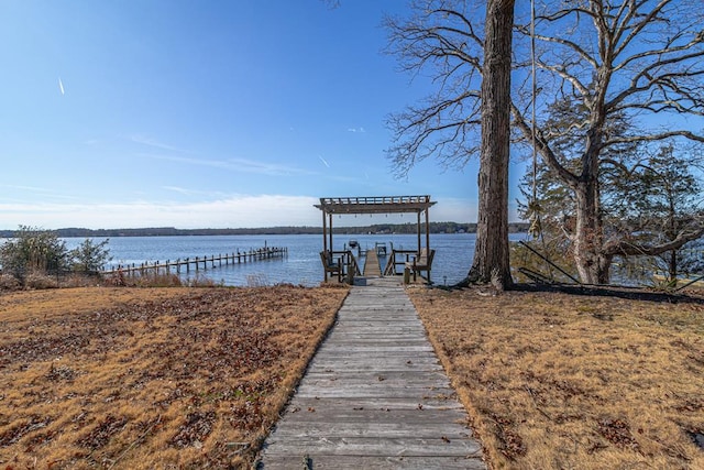 dock area featuring a water view