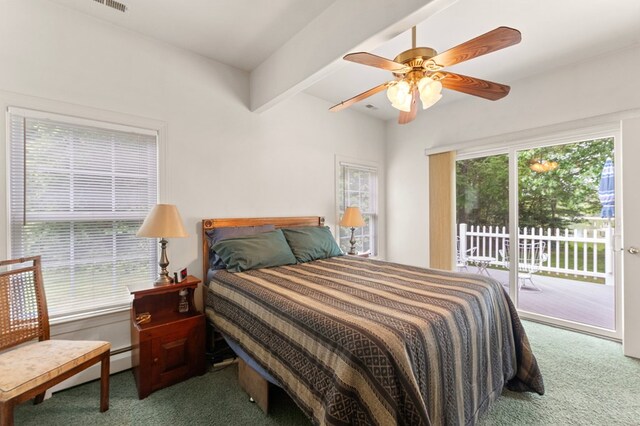 367 Edgewater Ln, Montross, VA 22520 - carpeted bedroom with access to exterior and a ceiling fan
