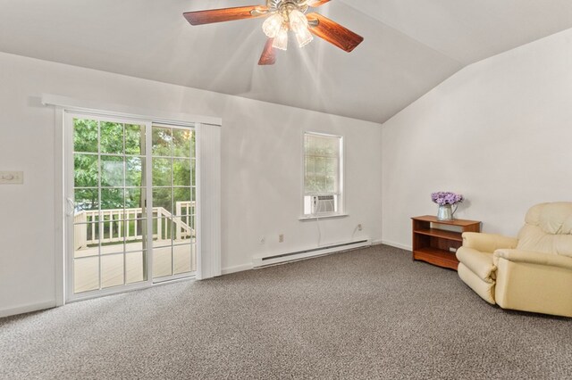 367 Edgewater Ln, Montross, VA 22520 - living area with baseboard heating, lofted ceiling, carpet, and plenty of natural light