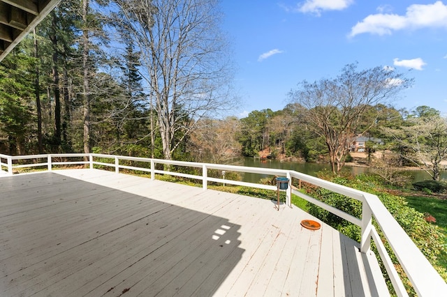 wooden deck with a water view