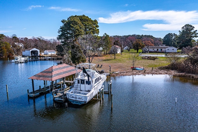 dock area with a water view