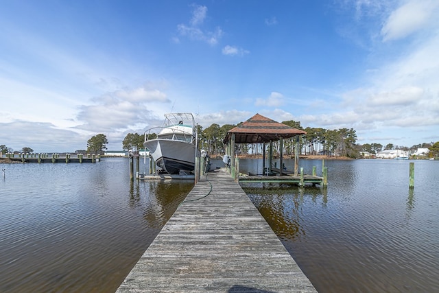 dock area with a water view