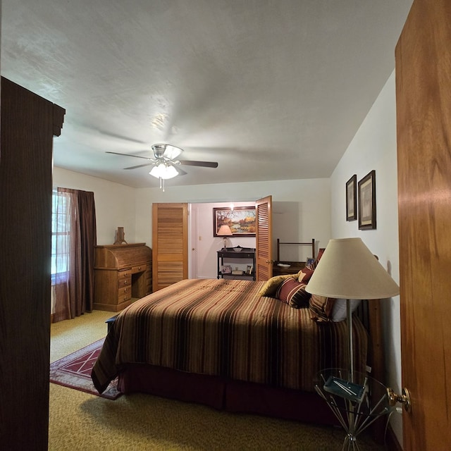 bedroom with carpet floors and ceiling fan