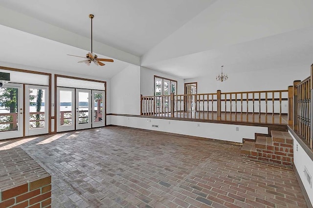 1061 Twiggs Ferry Rd, Hartfield, VA 23071 - unfurnished sunroom with french doors, a chandelier, and vaulted ceiling