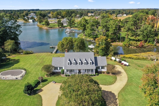 aerial view with a water view