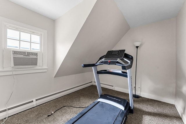 15498 Kings Hwy, Montross, VA 22520 - exercise area featuring carpet flooring, cooling unit, and a baseboard radiator