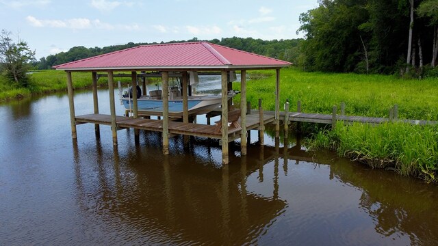 view of dock featuring a water view