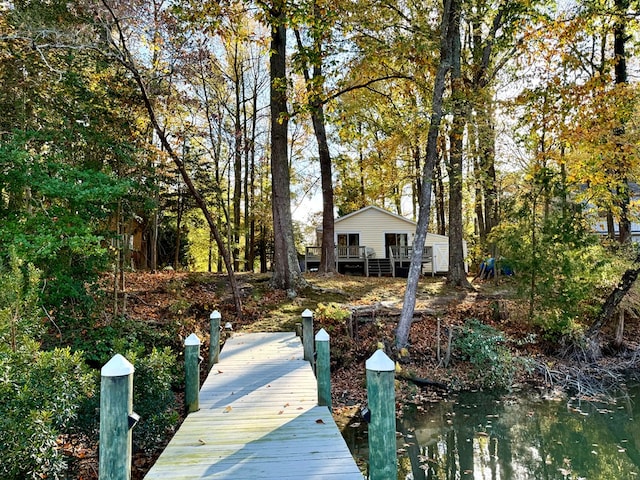 view of dock with a water view