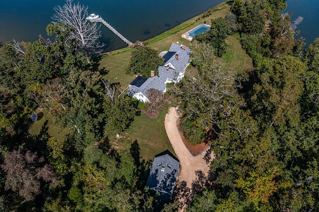 aerial view featuring a water view